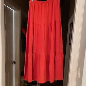 Elegant 100% silk tomato Red Maxi Skirt large